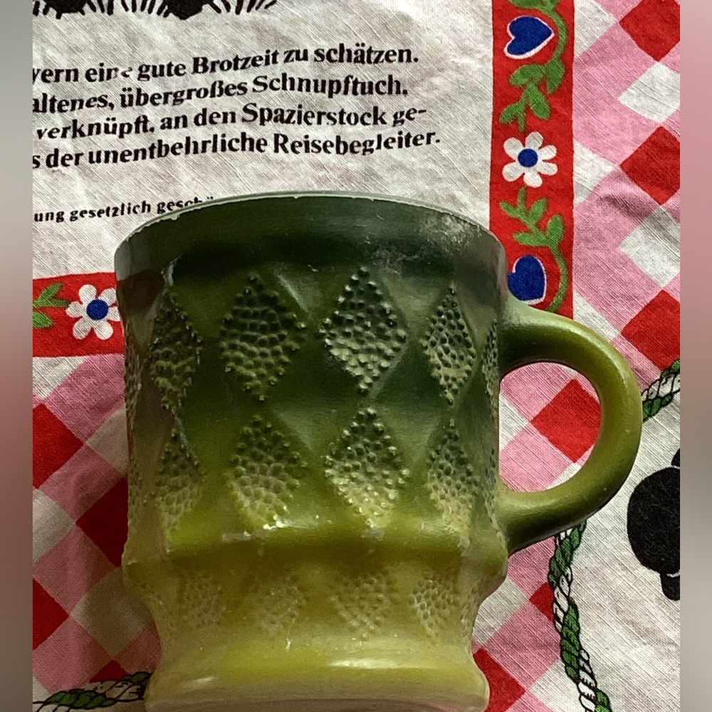 Vintage Fire King Kimberly Anchor Hocking Green Mug 4”